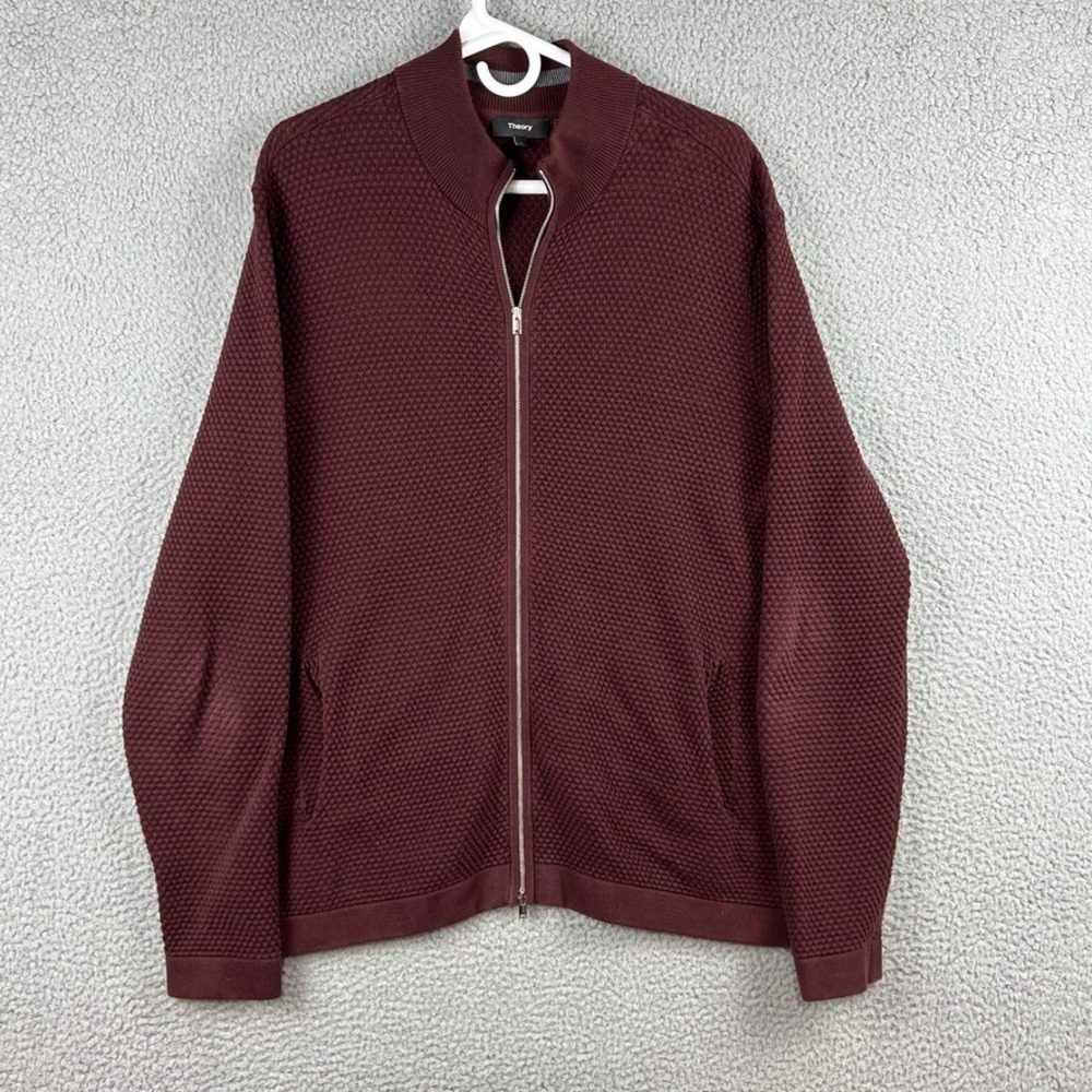 Theory Udeval Breach Mens XL Textured Full Zip Sweater Waffle Knit Burgundy
